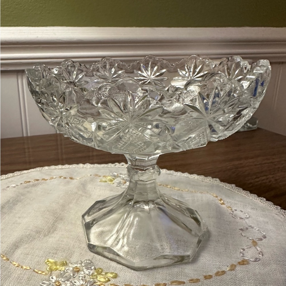Vintage US Glass 4" Shoshone Clear Open Stemmed Jelly Dish Pressed Glass EAPG